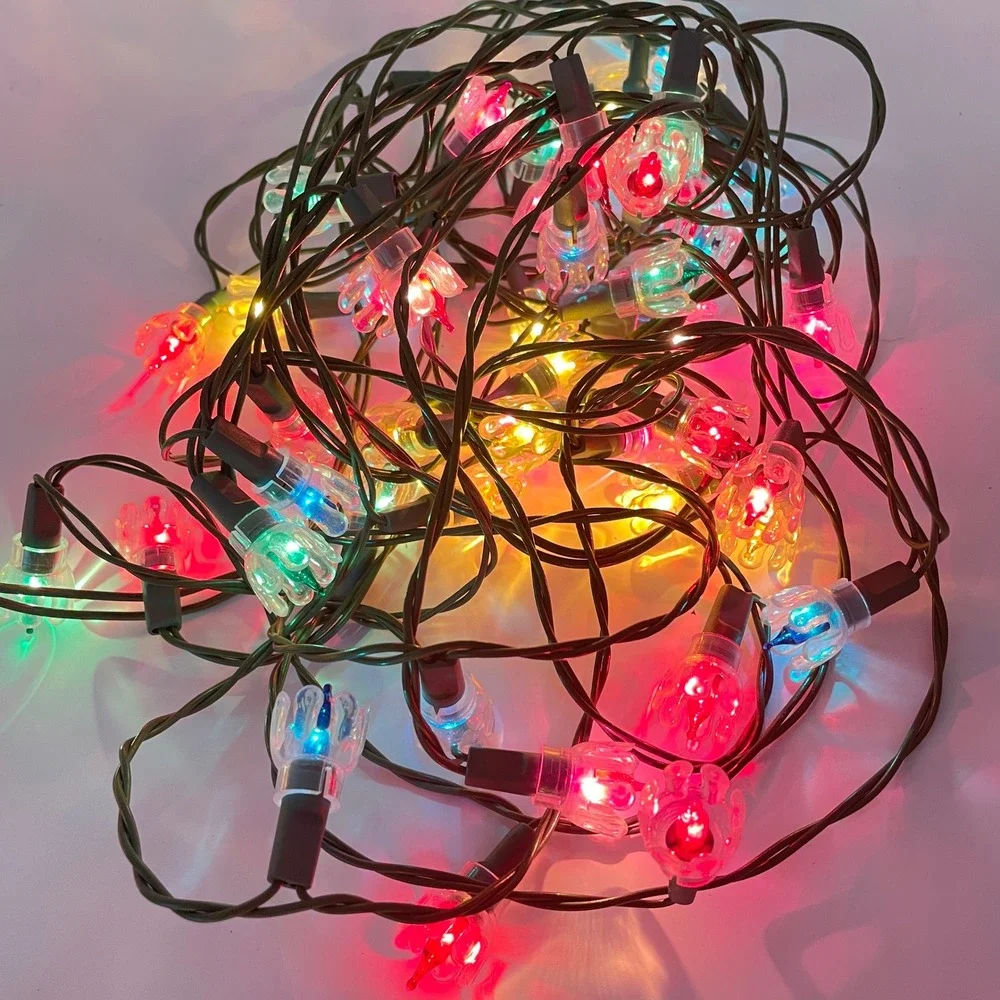 Indoor Christmas String Lights 35 bulb Strands x3 Tulip Flower Multi Color of 3